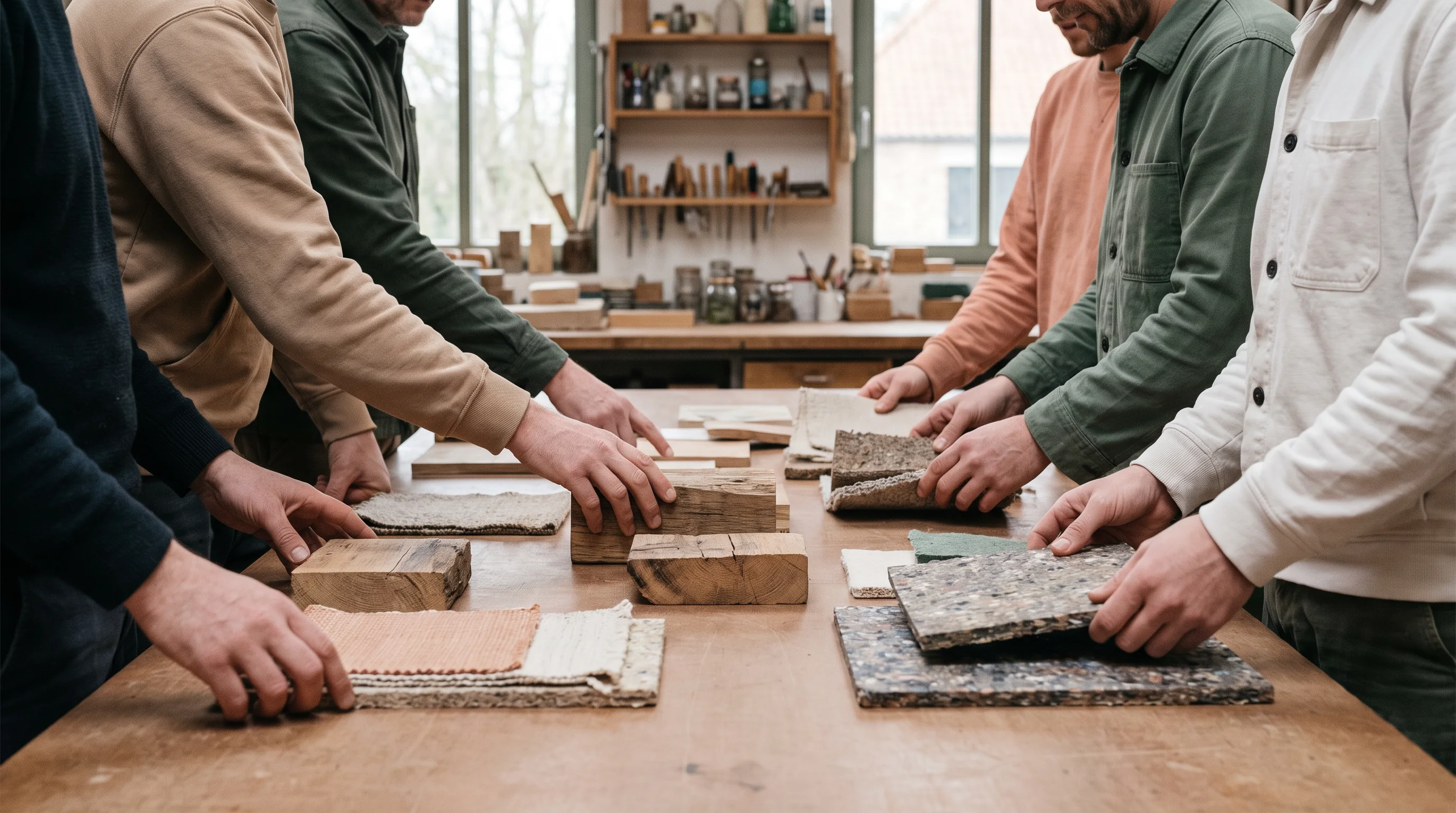 Makers die natuurlijke materiaal- en kleurstalen bespreken
