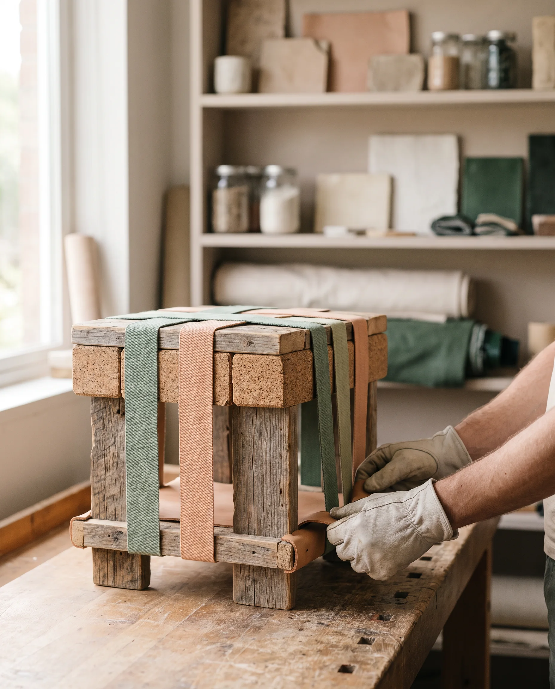 Klein prototype van hergebruikte materialen op een werktafel